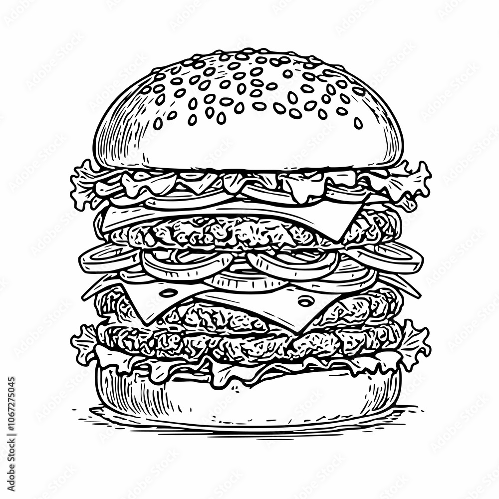 Hand draw burger and Sandwich Hand draw burger and Sandwich