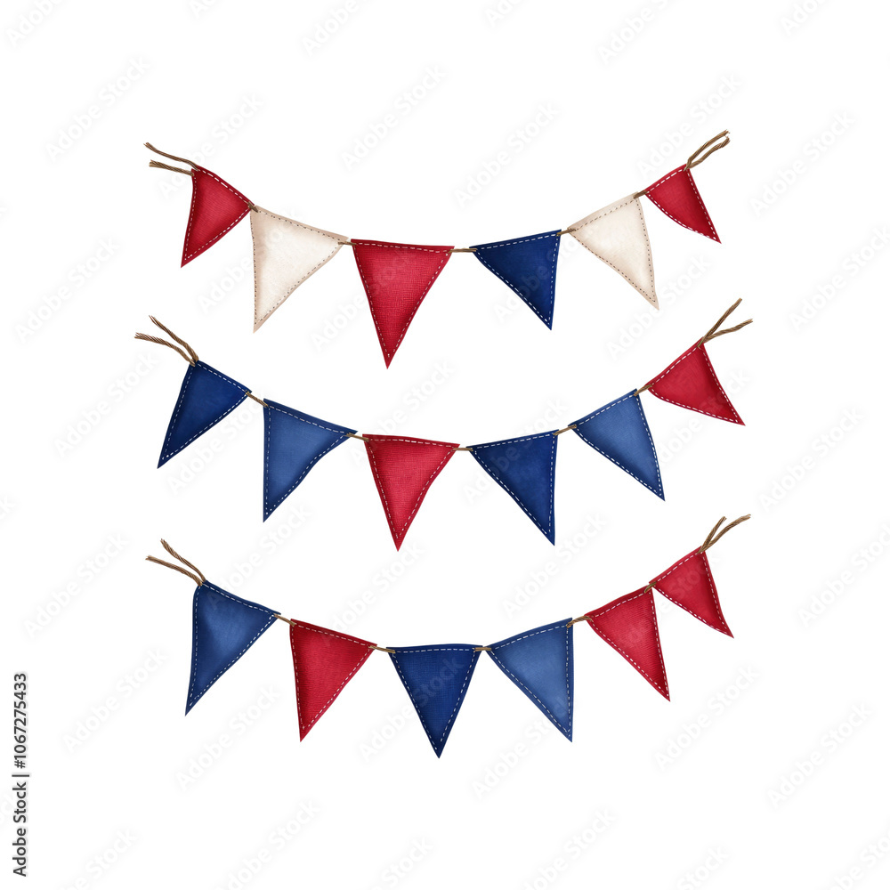 Fototapeta premium Watercolor Red, White, and Blue Bunting Flags