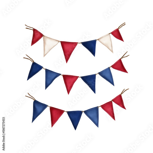 Watercolor Red, White, and Blue Bunting Flags