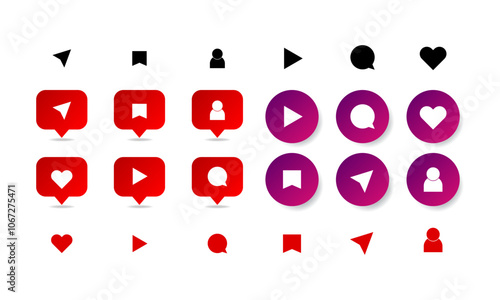 Set of generic social media user interface icon sign and symbol vector design. Like, comment, share and save flat icon collection.