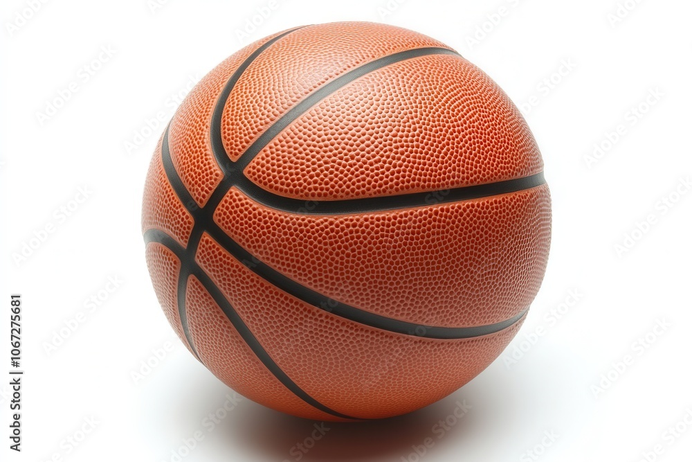 Obraz premium This basketball features the traditional round shape with four thick seams. The textured surface and light shadow create depth, presenting a classic representation of a popular sporting equipment on a