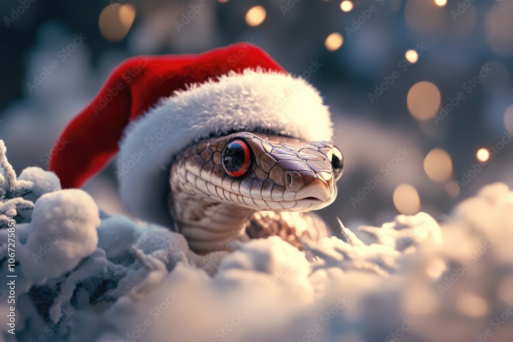 Snake in Santa Hat Snow Snake in Santa Hat Snow