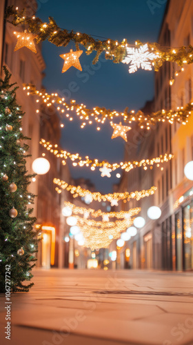 Wallpaper Mural festive street corner adorned with twinkling lights, Christmas decorations, and beautifully lit tree creates warm holiday atmosphere Torontodigital.ca