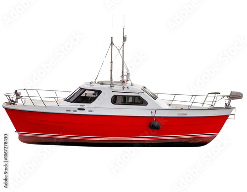 Classic Red and White Boat on Crisp White Background photo