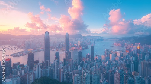 Wallpaper Mural A panoramic view of a vibrant city skyline at sunset. Torontodigital.ca