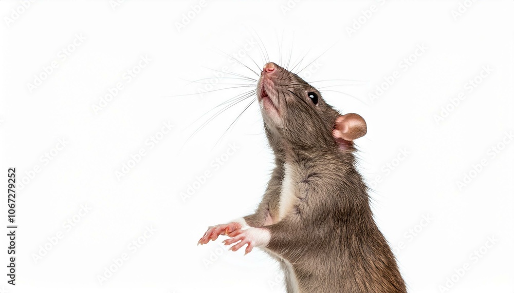 rat stands on its hind legs and looking up. on White background PNG rat stands on its hind legs and looking up. on White background PNG