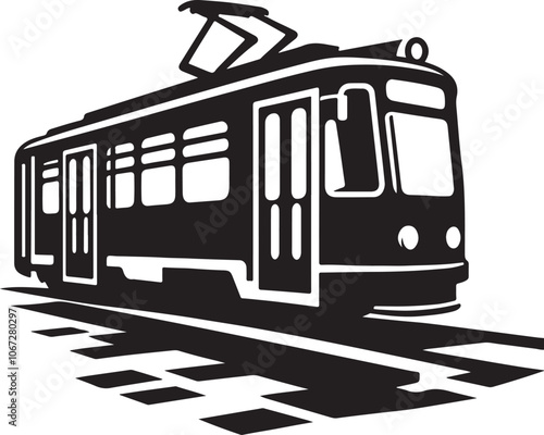 tram in the city silhouette.
