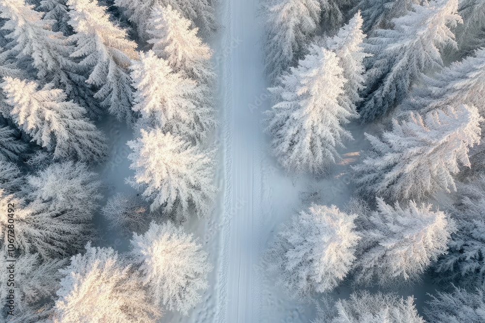A serene trail through a snowy forest, lined with frosted trees and bright sunlight filtering down. A serene trail through a snowy forest, lined with frosted trees and bright sunlight filtering down.