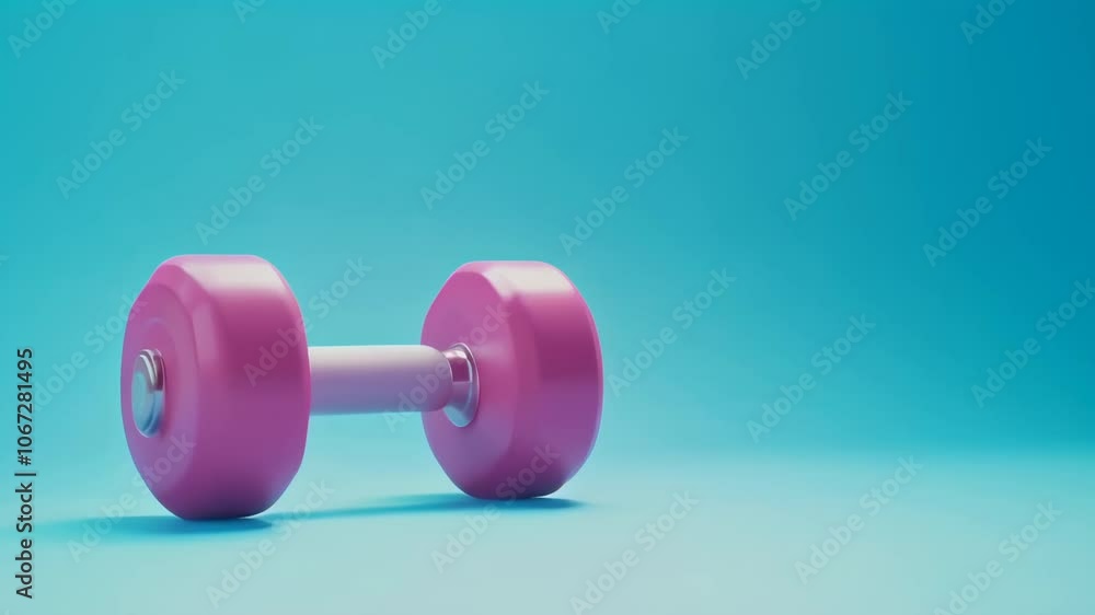 Pink dumbbell is lying horizontally on a seamless blue backdrop, symbolizing a commitment to exercise, fitness, and a healthy lifestyle Pink dumbbell is lying horizontally on a seamless blue backdrop, symbolizing a commitment to exercise, fitness, and a healthy lifestyle