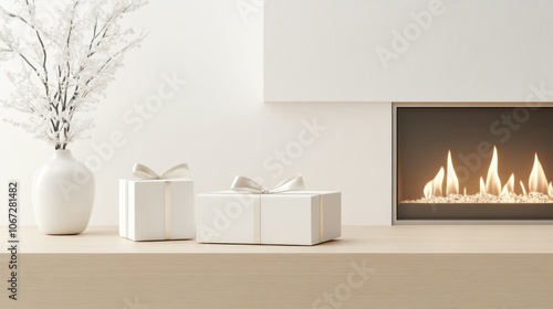 Wallpaper Mural A white fireplace mantle with two white boxes on it Torontodigital.ca