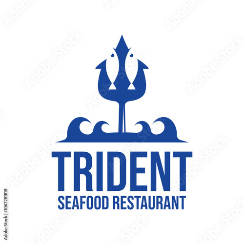 trident seafood restaurant flat minimalist logo design