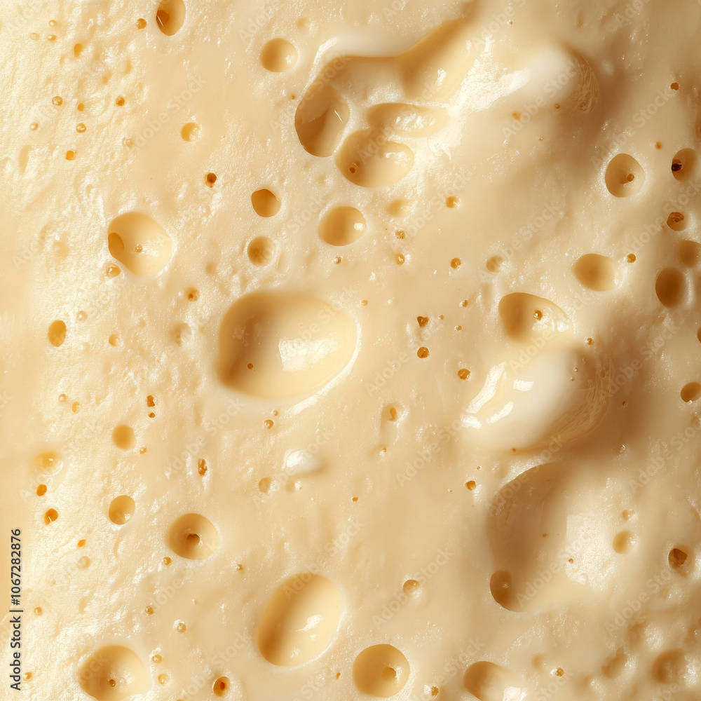 Seamless pattern of close-up cheese texture, showing smooth and creamy surfaces with subtle holes and textures, ideal for food backgrounds