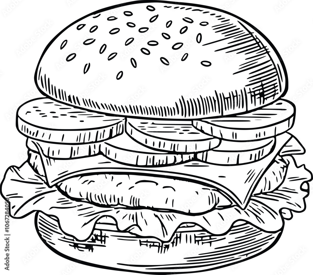 Hand draw burger and Sandwich Hand draw burger and Sandwich