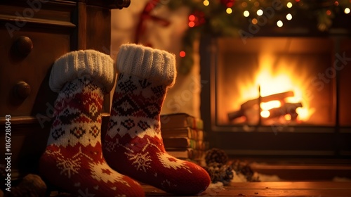 Wallpaper Mural Cozy Christmas Fireplace with Stocking and Warm Glow Torontodigital.ca