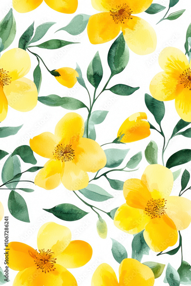 Fototapeta premium Vertical Sweet yellow flower watercolor seamless pattern.soft pastel colors water color seamless pattern.