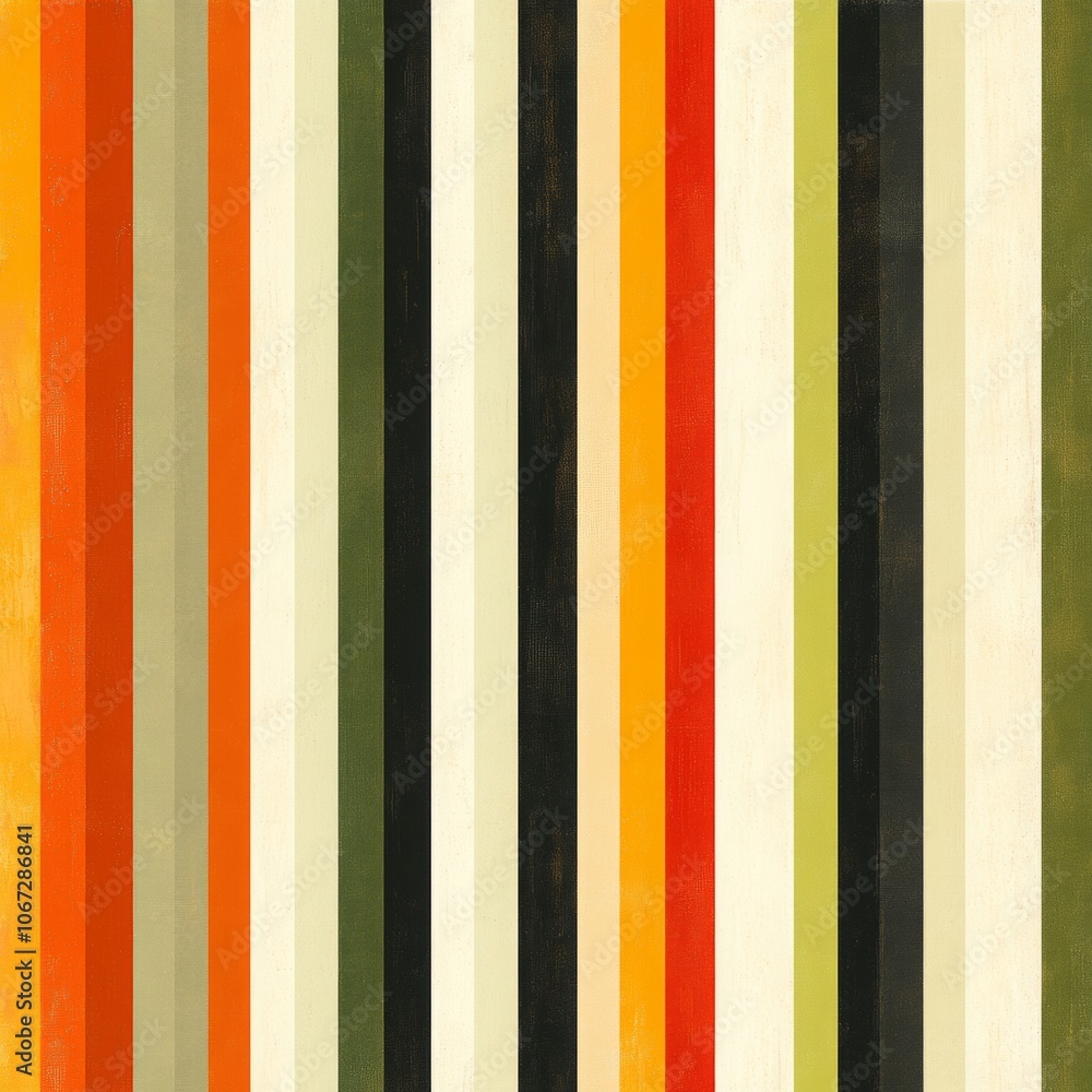 Retro stripe pattern in orange, green, and white, varying widths, vintage textile aesthetic, nostalgic 70s and 80s vibe, harmonious and bold tones Retro stripe pattern in orange, green, and white, varying widths, vintage textile aesthetic, nostalgic 70s and 80s vibe, harmonious and bold tones
