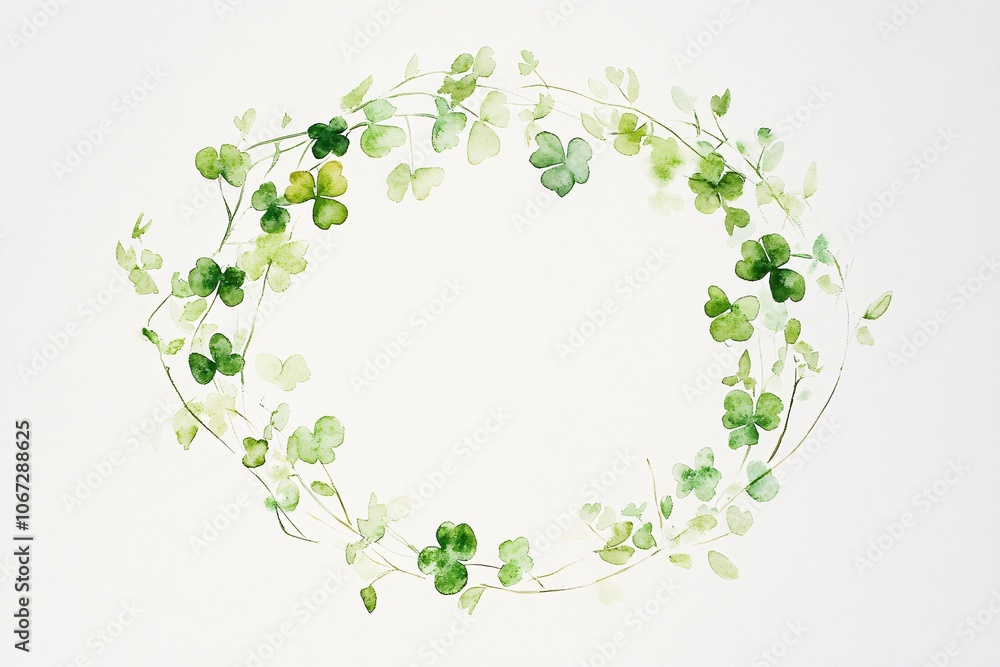 Delicate Watercolor Shamrock Wreath Design Delicate Watercolor Shamrock Wreath Design
