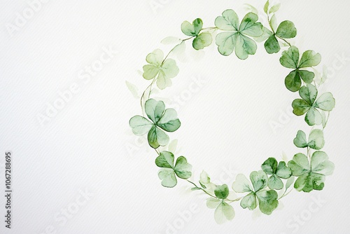 Delicate Minimalist Watercolor Shamrock Wreath Design