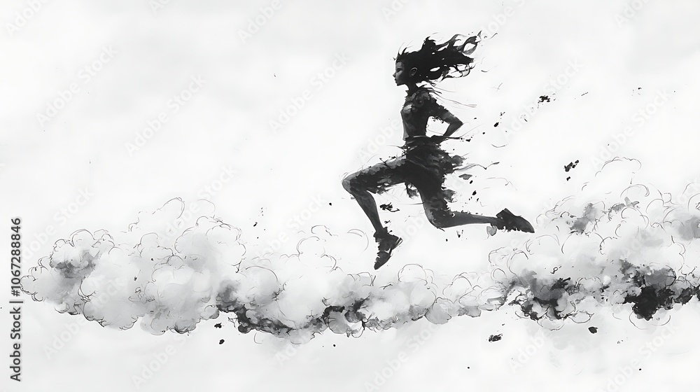 Obraz premium Whimsical Fairy Dancing Among Clouds in Sketch Art