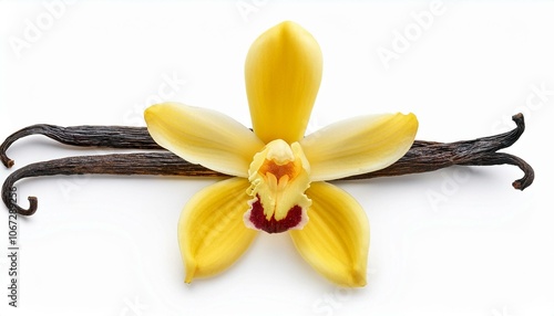 vanilla flower top view isolate on White background