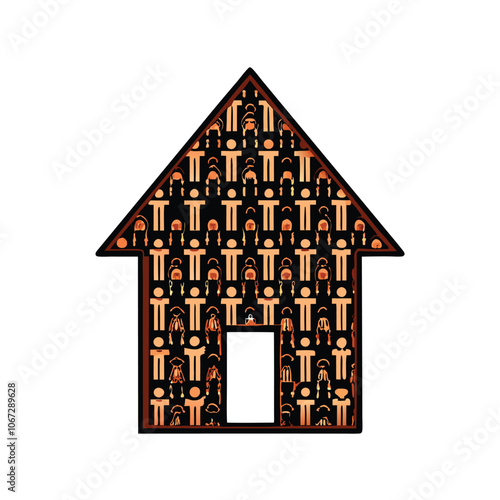 Design a house shape where each part (roof, walls, windows, door) is made up of a different geometric shape.