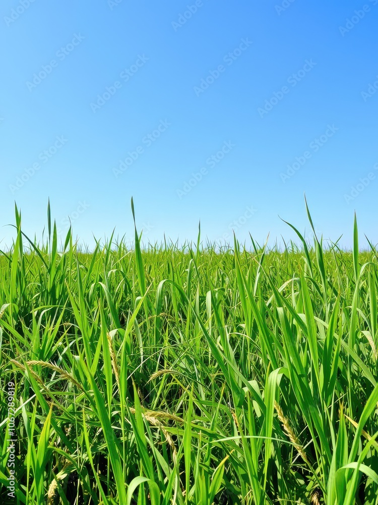 Vibrant and lush green grass meadow under a clear blue sky, meadow Vibrant and lush green grass meadow under a clear blue sky, meadow