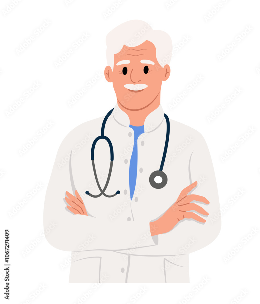 National Doctors' Day. Male doctor portrait. Male doctor with stethoscope. General practitioner in medical uniform. National Doctors' Day. Male doctor portrait. Male doctor with stethoscope. General practitioner in medical uniform.