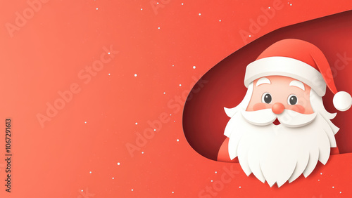 Santa Claus Cartoon Peeking on Red Background