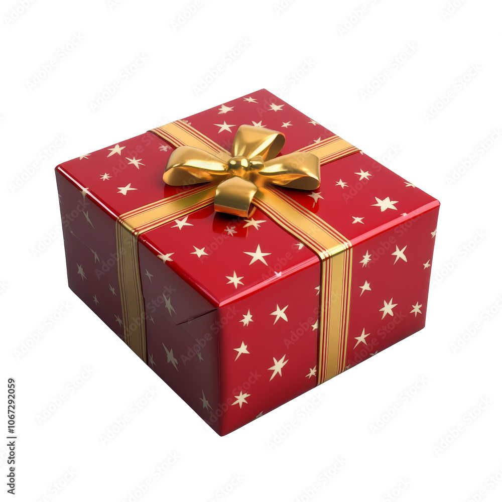 Festively wrapped red gift box adorned with ribbon Festively wrapped red gift box adorned with ribbon