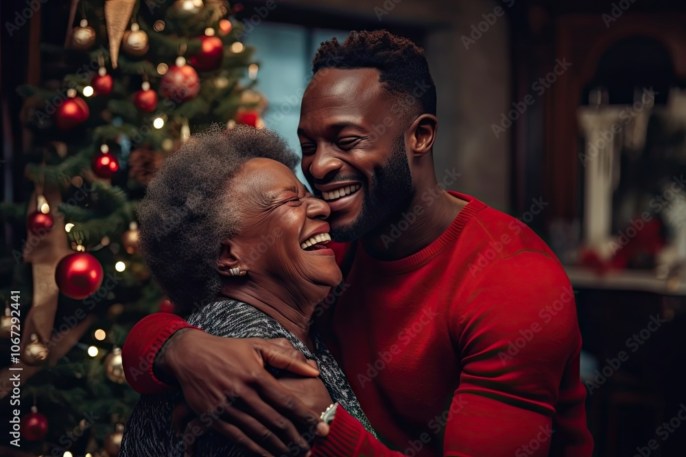 Fototapeta premium Greeting hug adult christmas portrait.