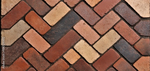 Wallpaper Mural A close-up view of a beautifully arranged patterned brick surface showcasing a blend of warm earthy tones and textures. Torontodigital.ca