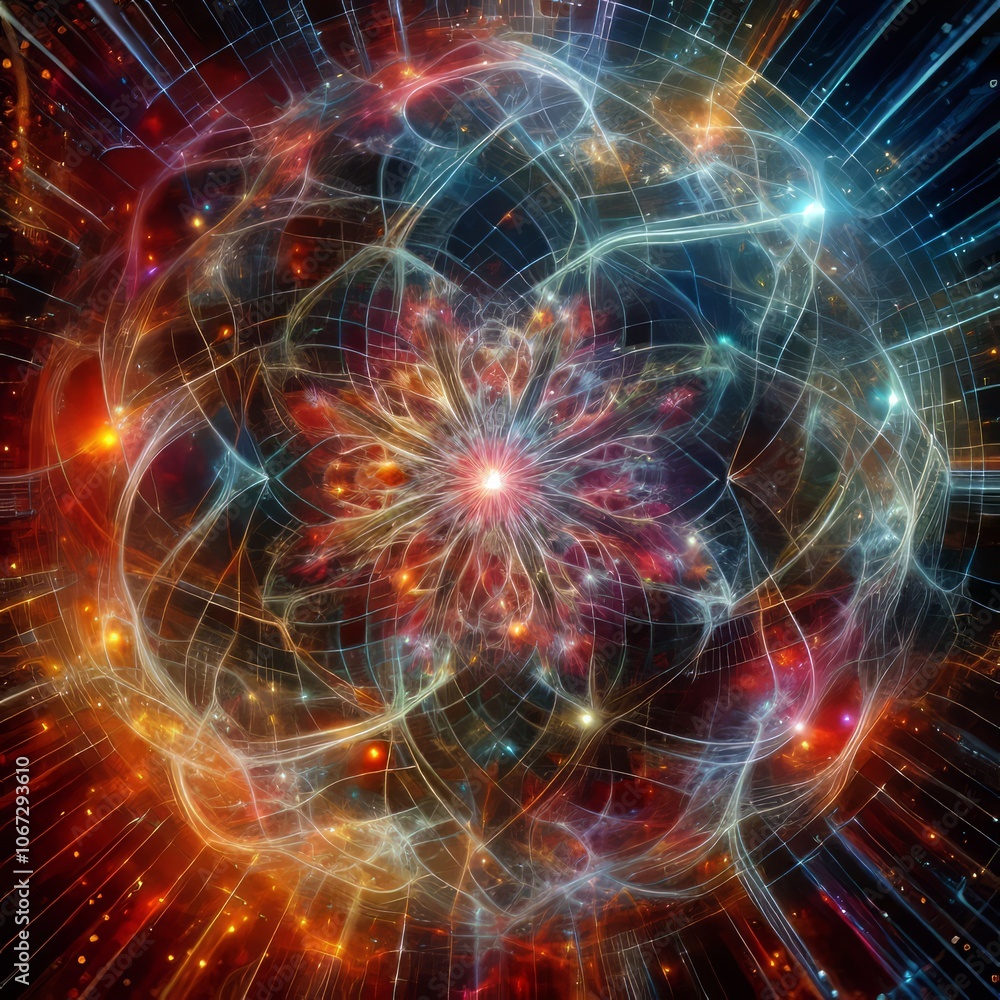 Obraz premium An intricate web like pattern of cosmic energy with holographic