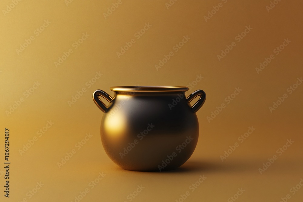 Minimalist 3D Gold Pot on Smooth Background Minimalist 3D Gold Pot on Smooth Background