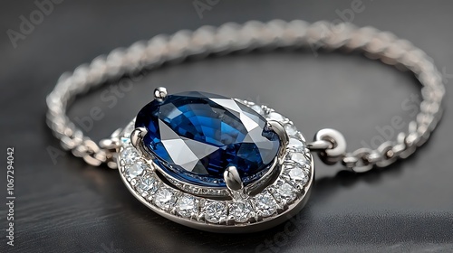 The dark blue sapphire necklace is accentuated by the brilliance of the diamonds, creating a stunning contrast against the sleek black background.