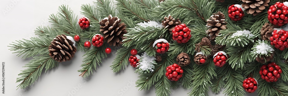 Christmas tree with red decoration, Christmas tree branches background. Christmas tree with red decoration, Christmas tree branches background.