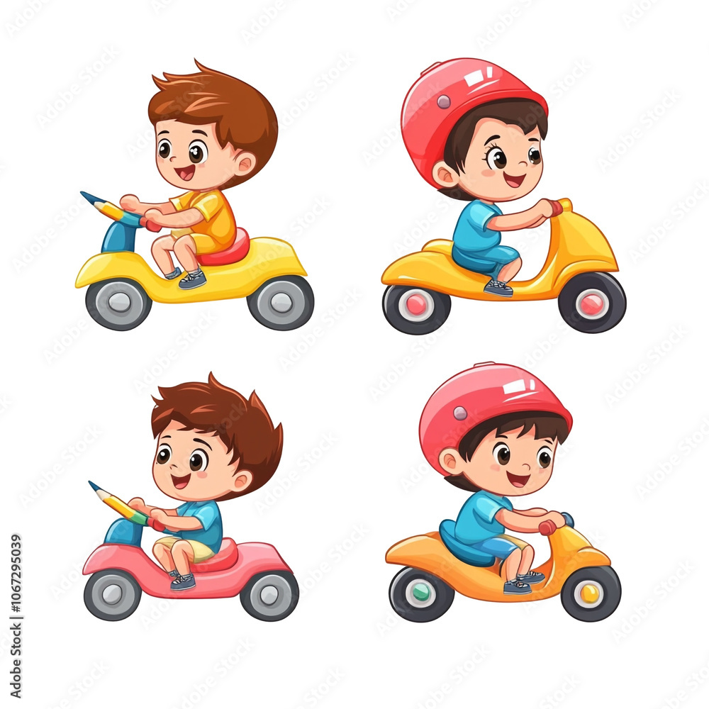 Happy Kids Riding Scooters Happy Kids Riding Scooters