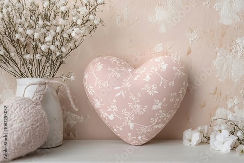 Light Pink Heart with Floral Design in Minimalist Setting
