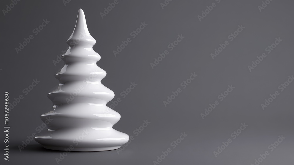 White ceramic Christmas tree with a simple silhouette, set against a solid gray background for a clean holiday aesthetic. White ceramic Christmas tree with a simple silhouette, set against a solid gray background for a clean holiday aesthetic.