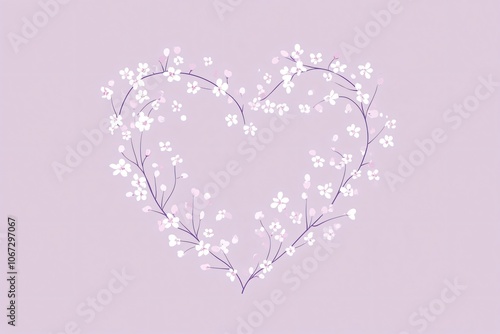 Minimalist Heart Silhouette with Tiny Pink Flowers