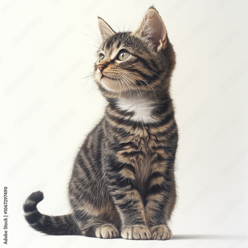 American Bobtail Cat Portrait, showcasing a full-body view of the breed with a distinctive bobbed tail and textured coat against a white background American Bobtail Cat Portrait, showcasing a full-body view of the breed with a distinctive bobbed tail and textured coat against a white background