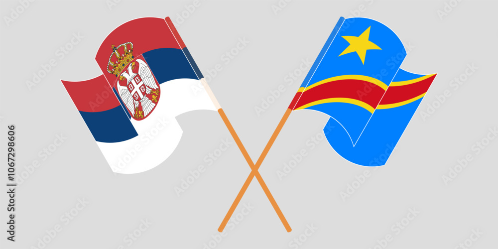 Crossed and waving flags of Serbia and Democratic Republic of the Congo. Vector illustration Crossed and waving flags of Serbia and Democratic Republic of the Congo. Vector illustration
