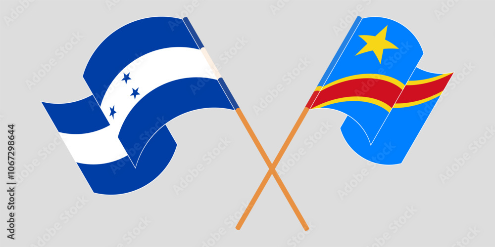 Crossed and waving flags of Honduras and Democratic Republic of the Congo. Vector illustration Crossed and waving flags of Honduras and Democratic Republic of the Congo. Vector illustration
