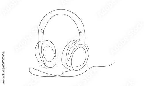 Vector one Continuous line drawing of headphones speaker headset gadget and earphones devices minimalist.