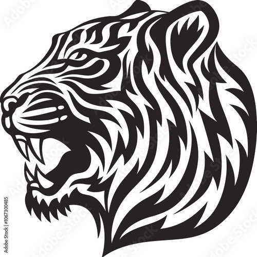 Bold Tiger Head Vector Graphic – Powerful Animal Silhouette Art for Recraft Projects. Best Tiger Head vector, Silhouette, illustration.