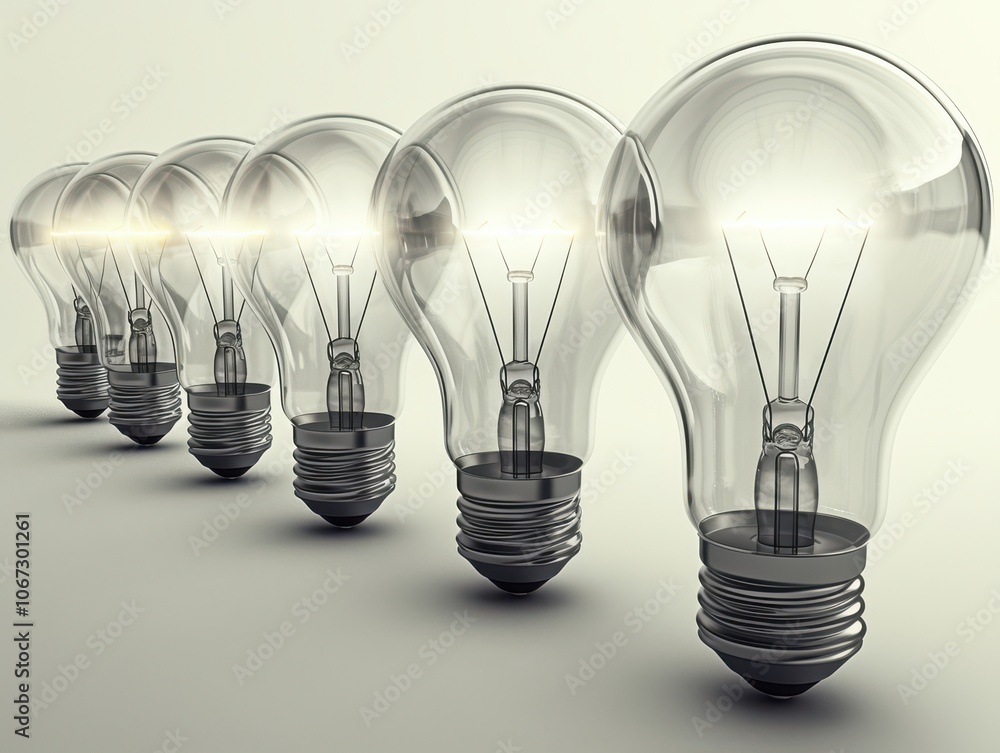 Row of Glowing Light Bulbs Innovation Ideas Inspiration Concept Business Success Row of Glowing Light Bulbs Innovation Ideas Inspiration Concept Business Success