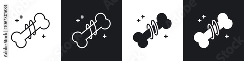 Strong healthy bones icon in thin outlined.