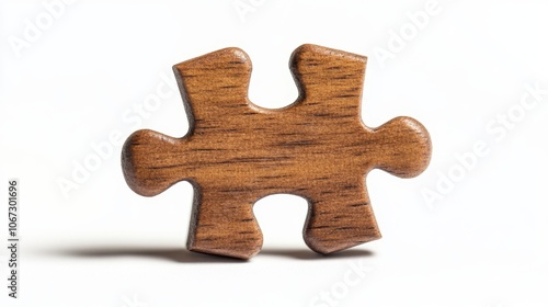 Handcrafted Wooden Puzzle Piece on White Background