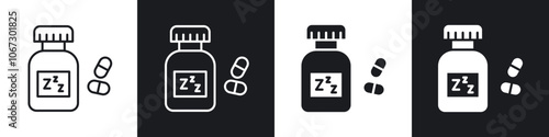 Sleeping pills icon in thin outlined.