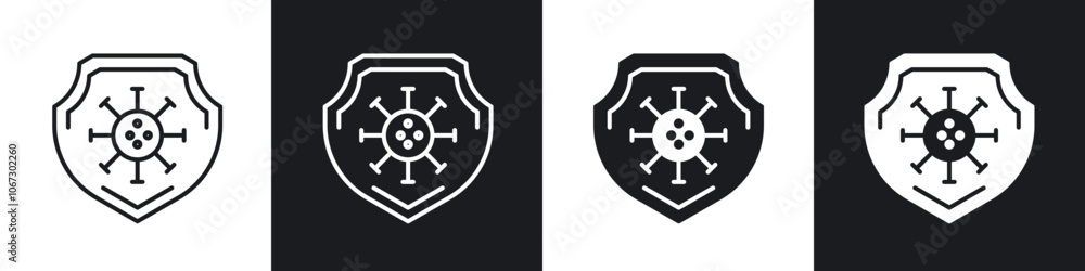 Virus protection shield icon in thin outlined. Virus protection shield icon in thin outlined.