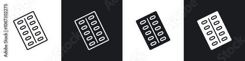 Blister drug pack icon in thin outlined.